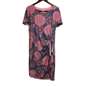 ROBBIE‎ BEE Gray Medallion Print Dress Tie Waist Short Sleeve Casual Size XL